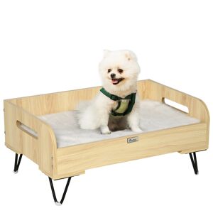 PawHut Canapé lit pour chien chat dim. 70L x 45l x 31,5H cm piètement métal avec coussin moelleux 2 poignées latérales MDF blanc et aspect bois