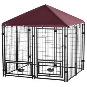 PawHut Chenil extérieur pour chiens tissu oxford avec 2 supports de bol rotatifs 8 panneaux toit imperméable 141 x 141 x 153 cm