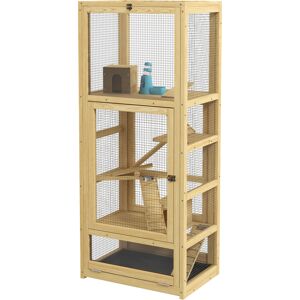 PawHut Cage pour hamsters ou petits animaux en bois 5 niveaux avec échelle niche balançoire 54 x 38 x 131 cm naturel