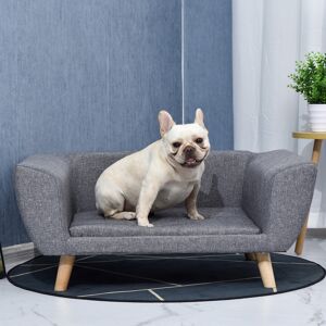 PawHut Canapé chien lit pour chien design scandinave coussin moelleux pieds bois massif dim. 87 x 61 x 36 cm polyester gris - Publicité
