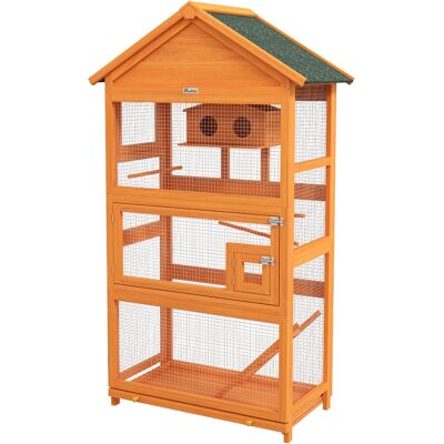 PawHut Cage à oiseaux en bois cage perroquet aire de