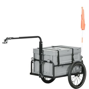 HOMCOM Remorque à vélo avec coffre de rangement amovible et pliable de 65L, réflecteurs de sécurité, charge max. 40KG, gris