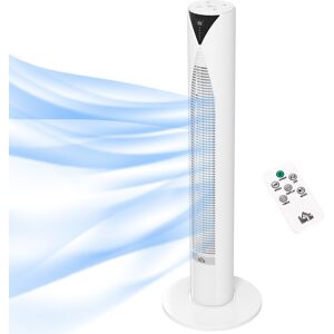 HOMCOM Ventilateur tour avec télécommande minuterie 12 heures mode veille 3 vitesses 31,5 x 31,5 x 96 cm blanc