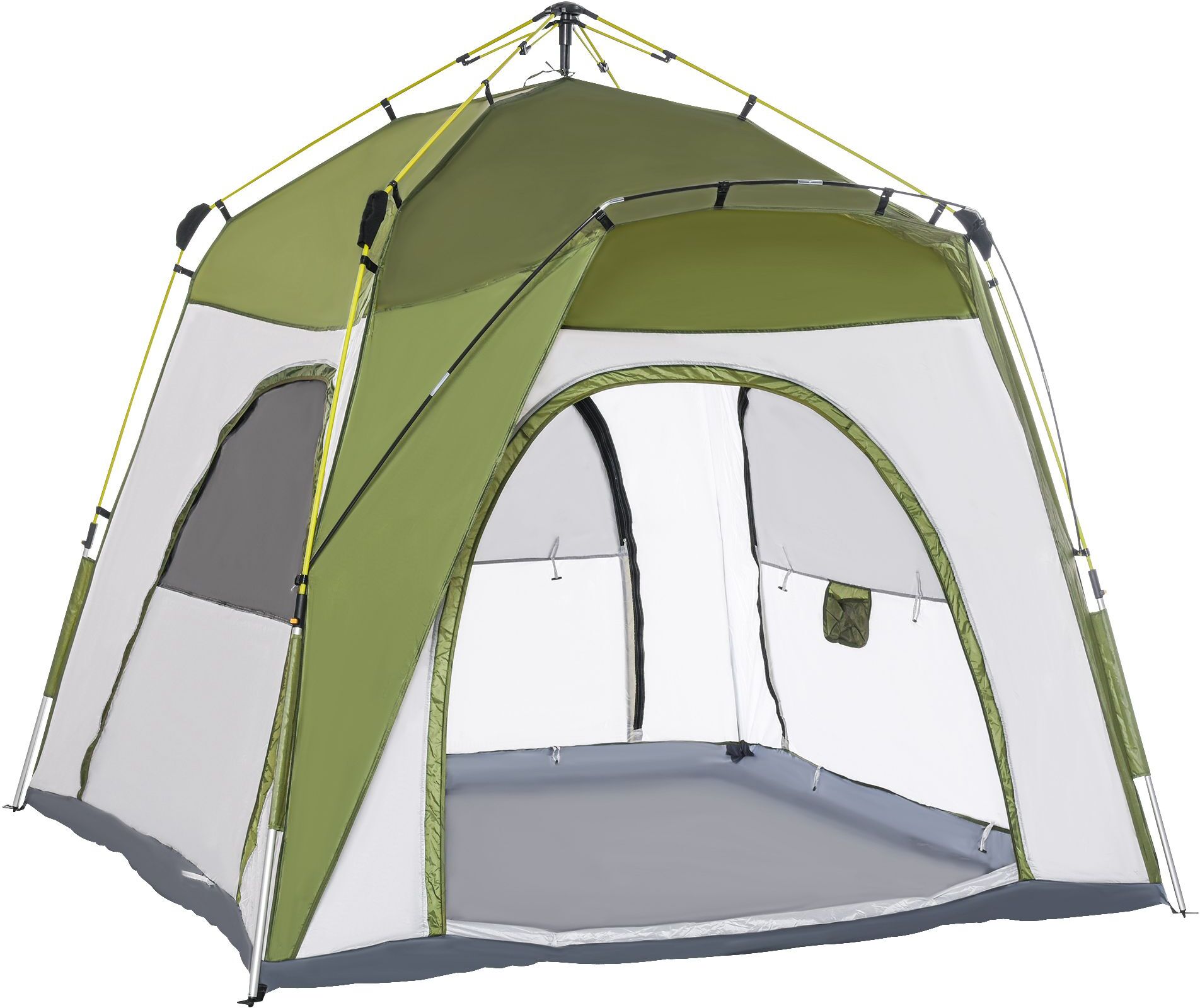 Outsunny Tente de camping familiale 4-5 personnes montage pop-up 4 fenêtres pare-soleil dim. 2,4L x 2,4l x 1,95H m fibre verre polyester vert gris