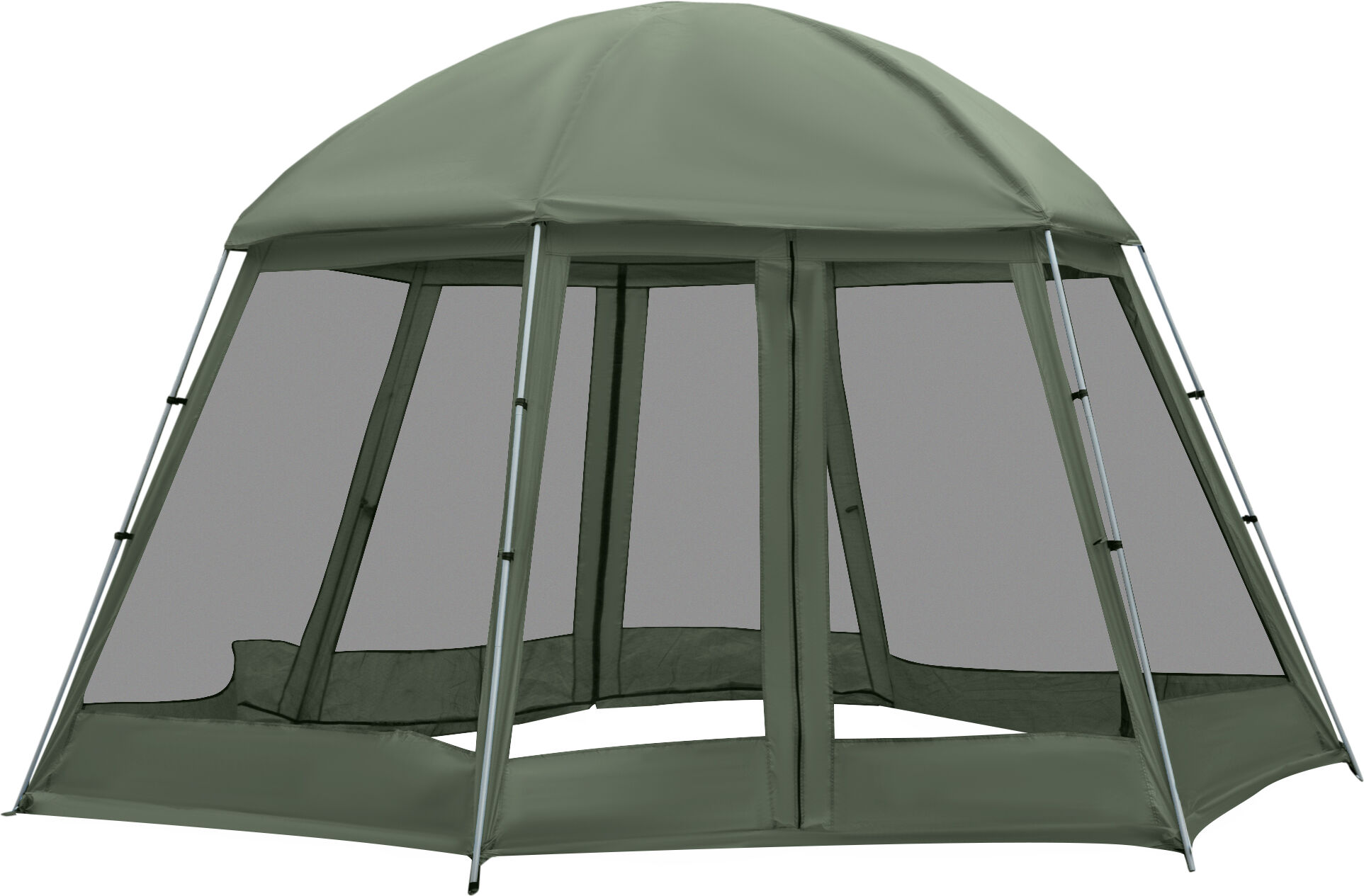 Outsunny Tente de camping randonnée hexagonale pour 6 à 8 personnes avec sac de transport et piquets de sol dim. 493L x 493L x 240H cm vert foncé