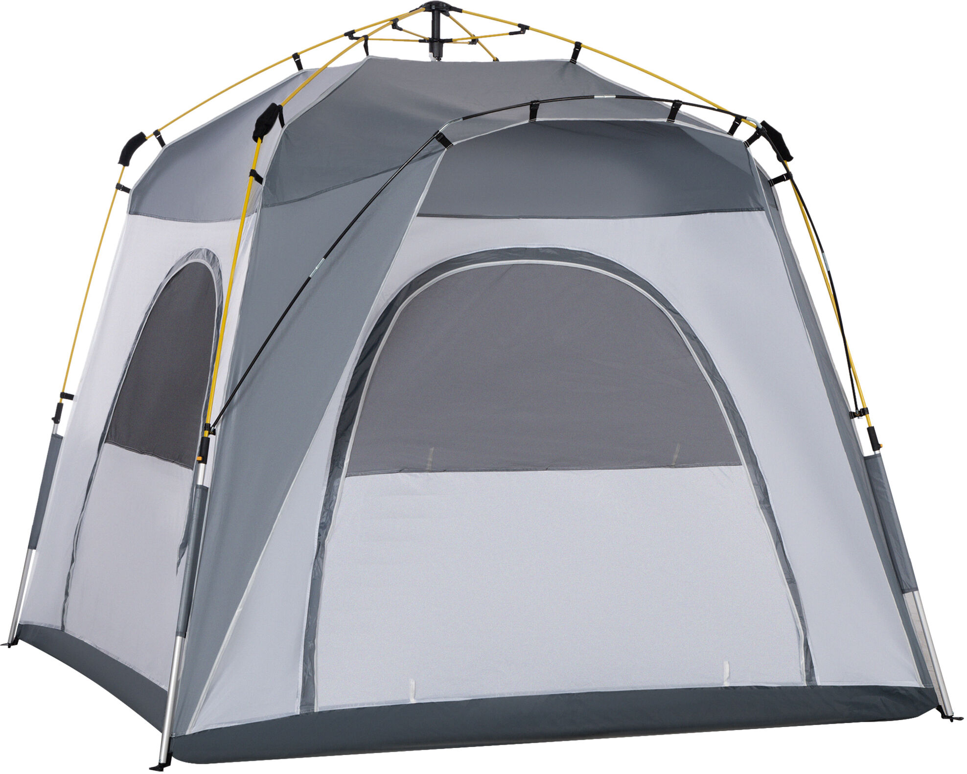 Outsunny Tente de camping familiale 4 personnes montage instantanée pop-up 4 fenêtres pare-soleil dim. 2,4L x 2,4l x 1,95H m blanc gris