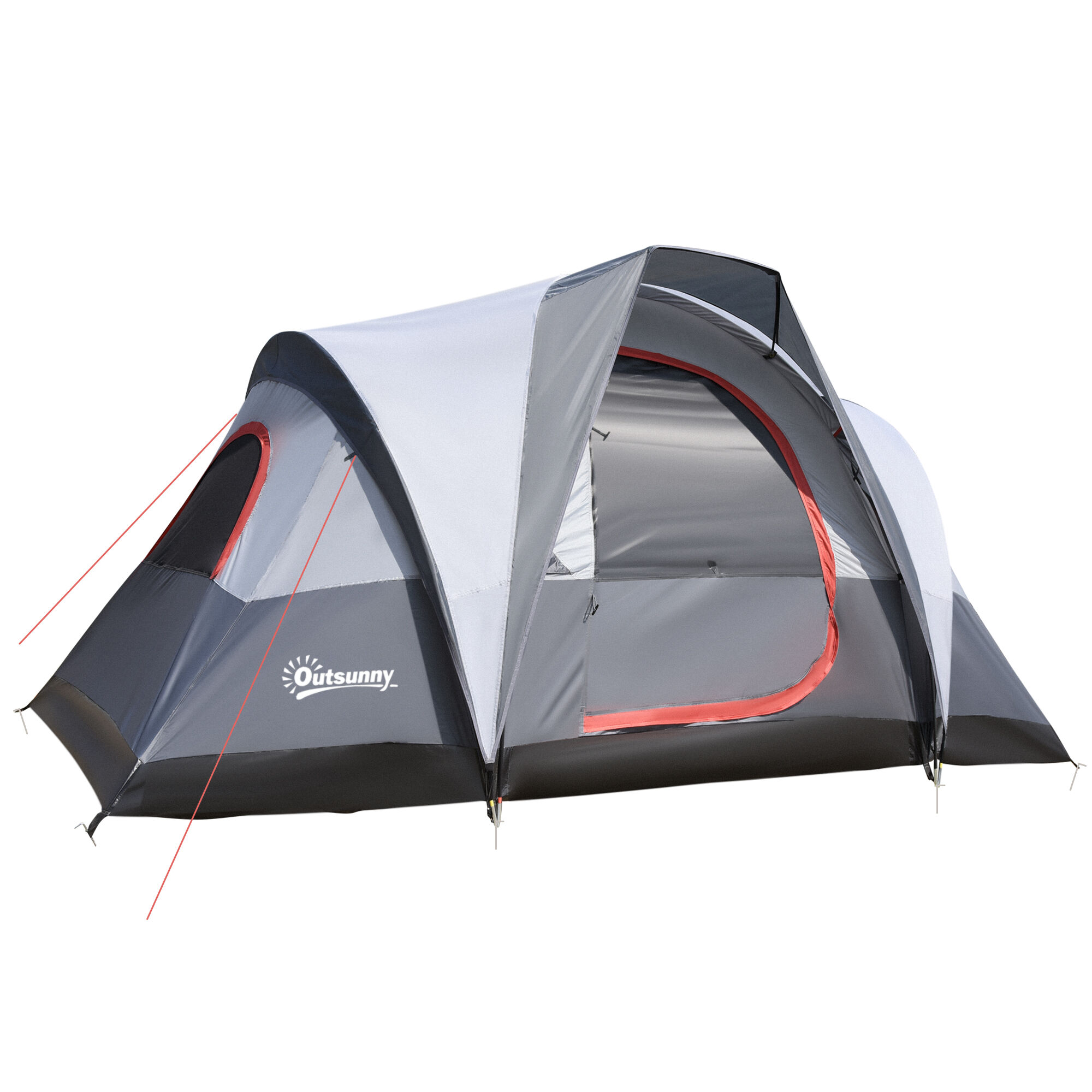 Outsunny Tente de camping 2-3 personnes 3 à 4 saisons imperméable fenêtres à mailles double couche 355 x 190 x 170 cm gris   Aosom France
