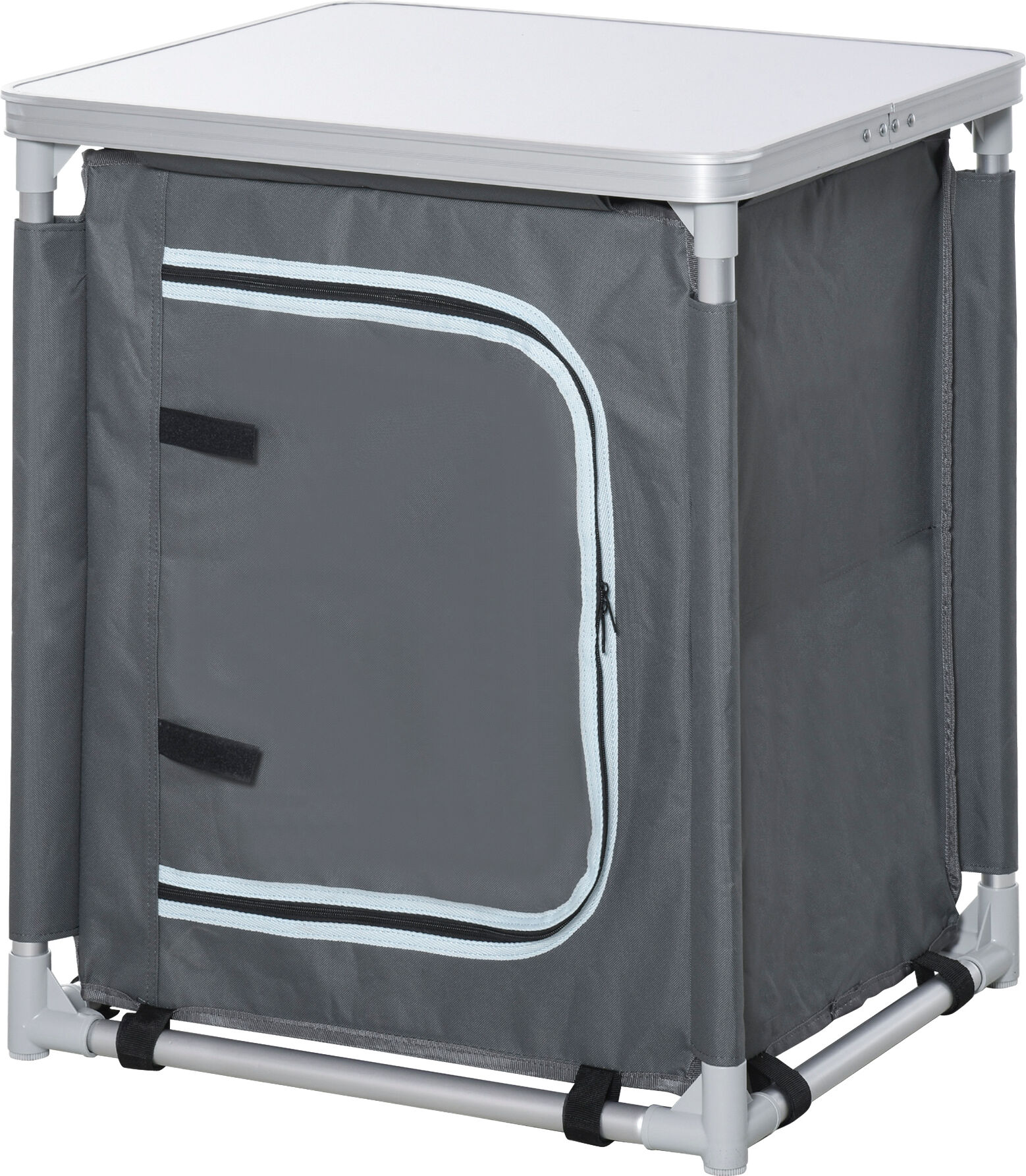 Outsunny Placard de cuisine pour camping pliable avec 2 étagères et sac de transport, aluminium et tissu Oxford 60x49x70cm Gris