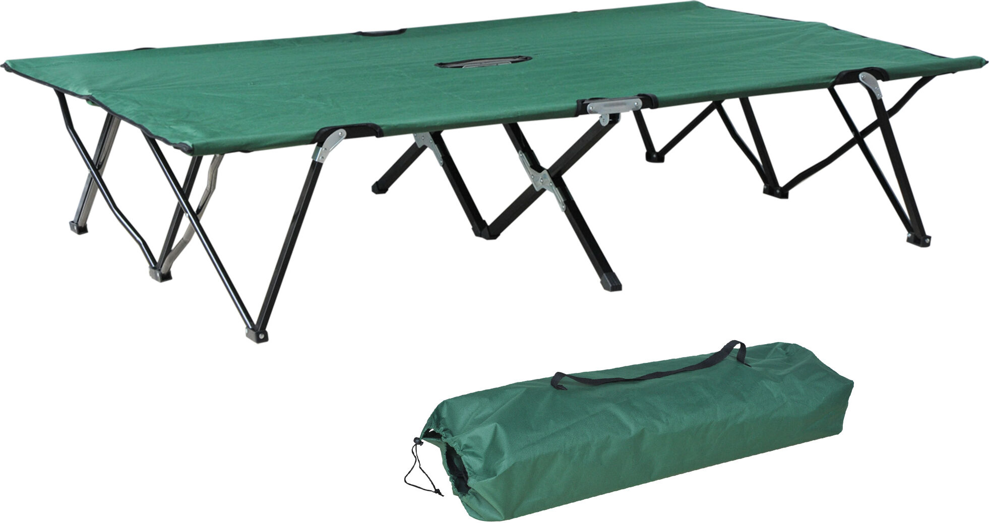 Outsunny Lit de camp pliable double 2 personnes 193 x 125 x 40 cm polyester Oxford métal vert