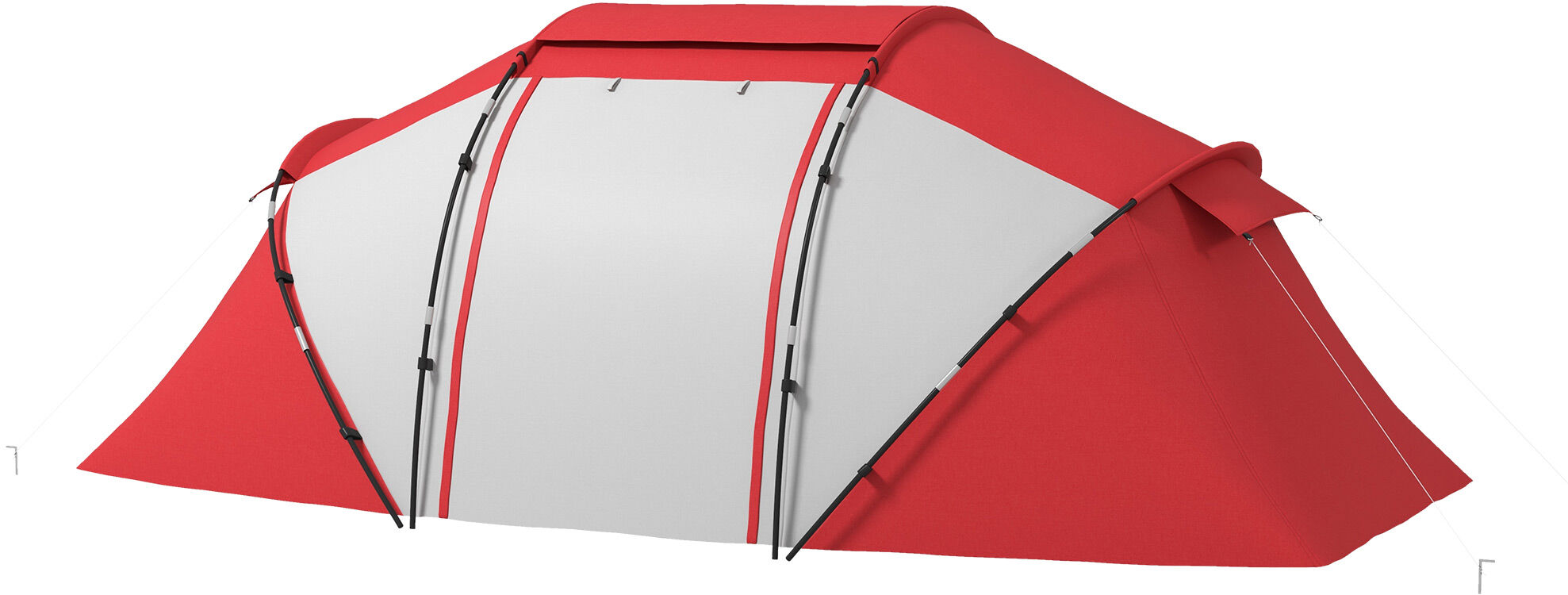 Outsunny Tente de camping familiale 4-6 personnes tente dôme étanche légère, ventilée 2 cabines fenêtre grande porte gris rouge