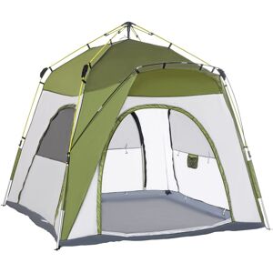 Outsunny Tente de camping familiale 4-5 personnes montage pop-up 4 fenêtres pare-soleil dim. 2,4L x 2,4l x 1,95H m fibre verre polyester vert gris