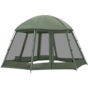 Outsunny Tente de camping randonnée hexagonale pour 6 à 8 personnes avec sac de transport et piquets de sol dim. 493L x 493L x 240H cm vert foncé