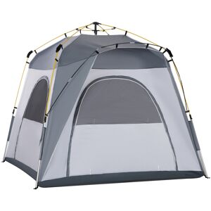 Outsunny Tente de camping familiale 4 personnes montage instantanée pop-up 4 fenêtres pare-soleil dim. 2,4L x 2,4l x 1,95H m blanc gris