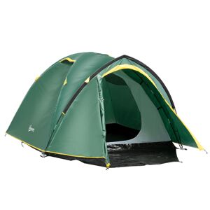Outsunny Tente de camping pliable pour 3-4 personnes tente dôme avec vestibule 2 portes enroulables fenêtres maille imperméabilisé anti-UV vert
