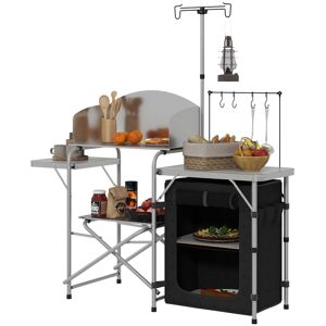 Outsunny Meuble de Cuisine pour le camping avec rangement, table d'extérieur pliante portable en aluminium avec sac de transport