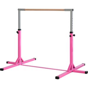 HOMCOM Barre fixe de gymnastique enfant - barre de gymnastique hauteur réglable 13 niveaux 92 à 150 cm - acier rose bois massif hêtre