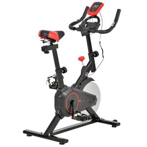 HOMCOM Vélo d'appartement avec écran LCD multifonctions training selle et guidon réglables poids volant inertie 6 Kg acier noir et rouge