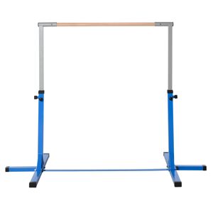 HOMCOM Barre fixe de gymnastique enfant - barre de gymnastique hauteur réglable 13 niveaux 92 à 150 cm - acier bleu bois hêtre