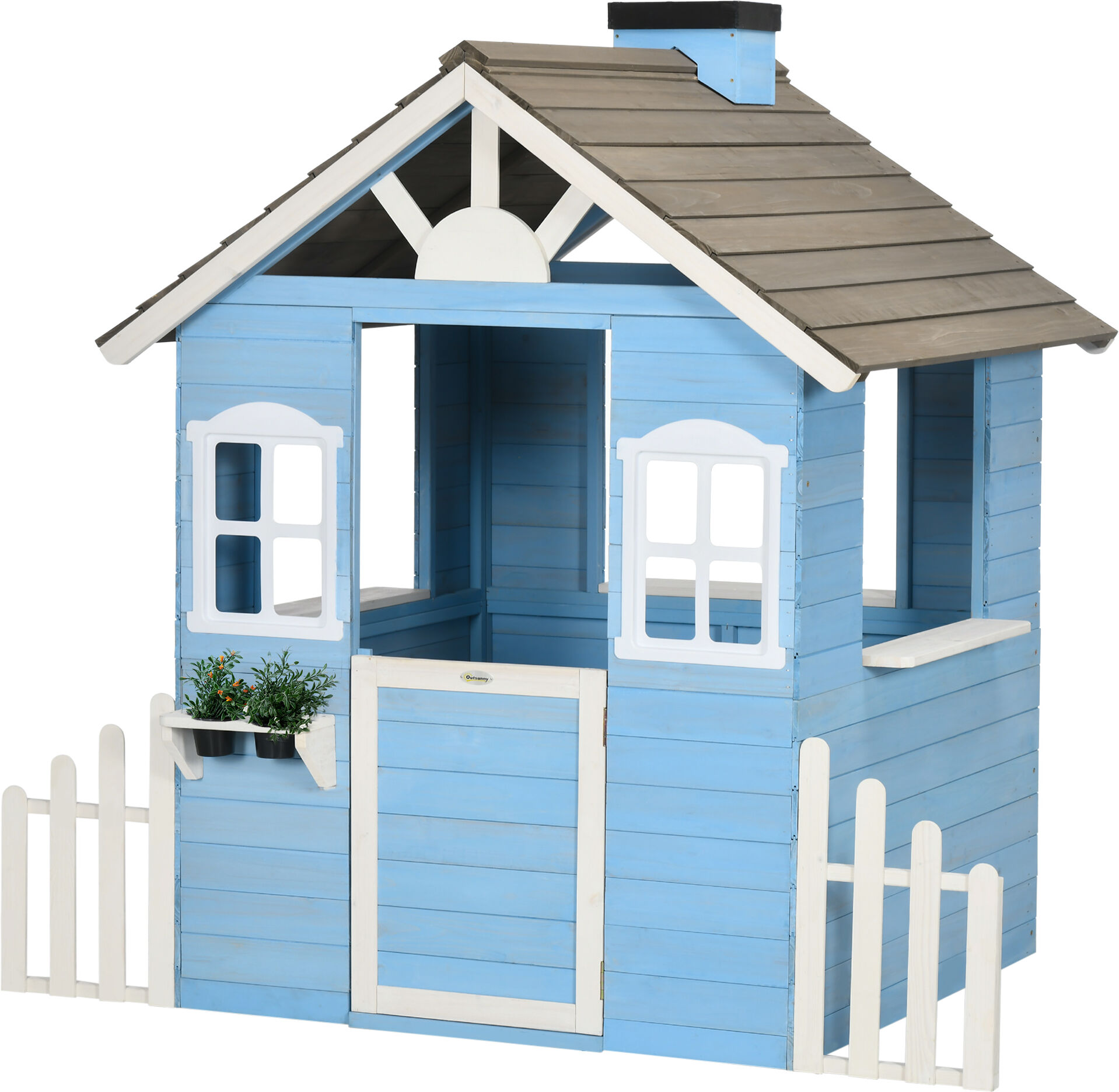 Outsunny Cabane de jeu pour enfant maison de jardin en bois porte et fenêtres de 3 à 7 ans dim. 151L x 112.5l x 142H cm bleu   Aosom France