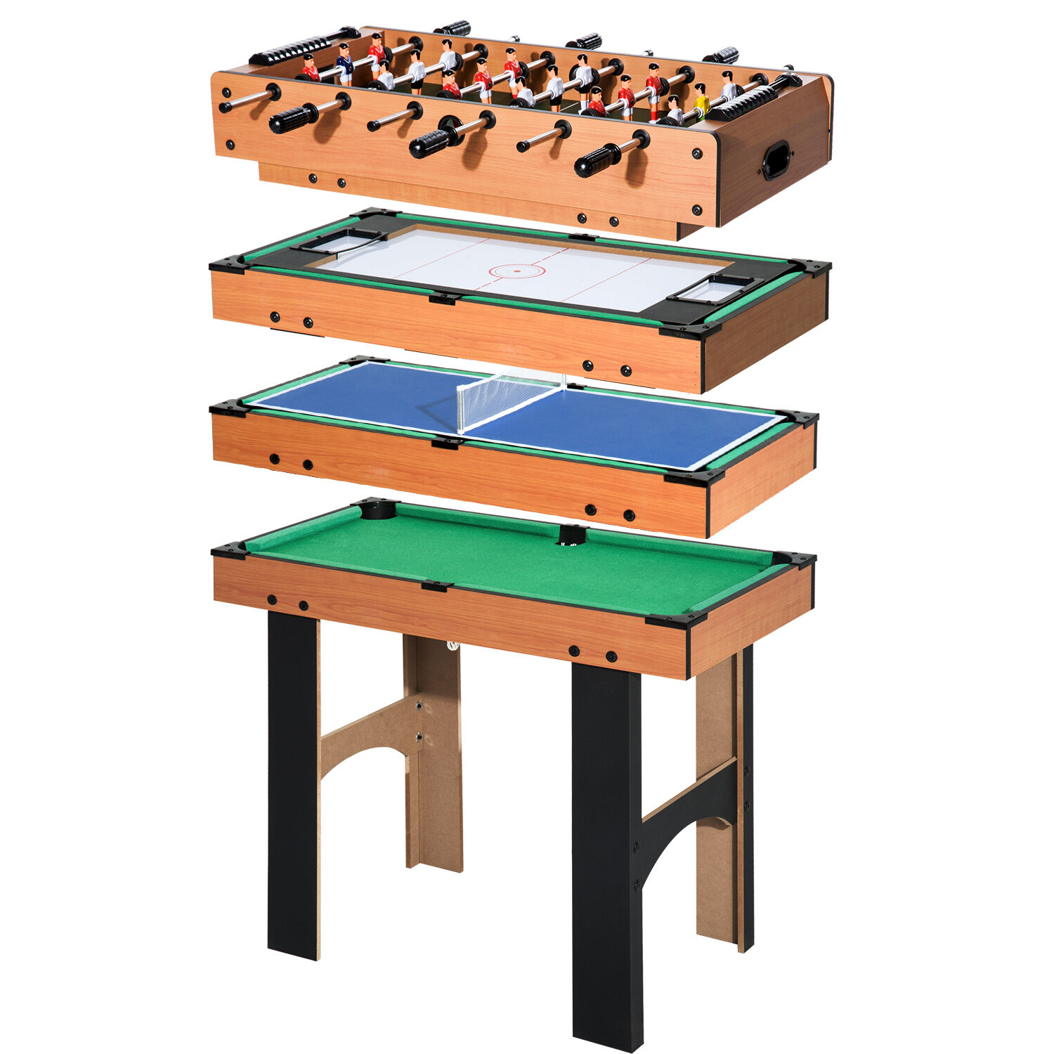 Homcom Table multi jeux 4 en 1 babyfoot billard air hockey ping-pong avec accessoires MDF bois 87 x 43 x 73 cm aosom france