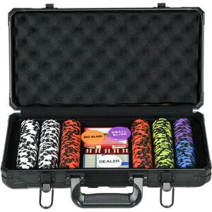 SPORTNOW Mallette de Poker Coffret de Poker Complet, avec 300 jetons 5 dés 2 Jeux de Cartes 3 boutons