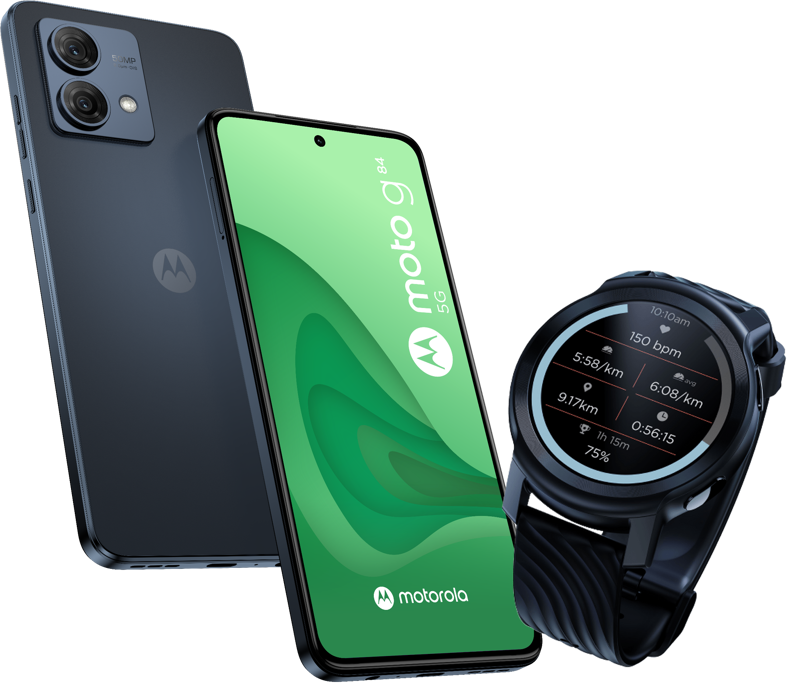 Smartphone Motorola G84 5G 256Go Gris Pétrole avec Motorola Watch100 et Coque