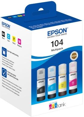 Pack de 4 cartouches d'encre écotank multipack bouteille série 104 Epson Noir / cyan / magenta / jaune