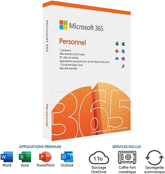 Microsoft 365 Personnel   Suite Office   1 personne   1 an ?  PC Portable / Mac, tablette et smartphone