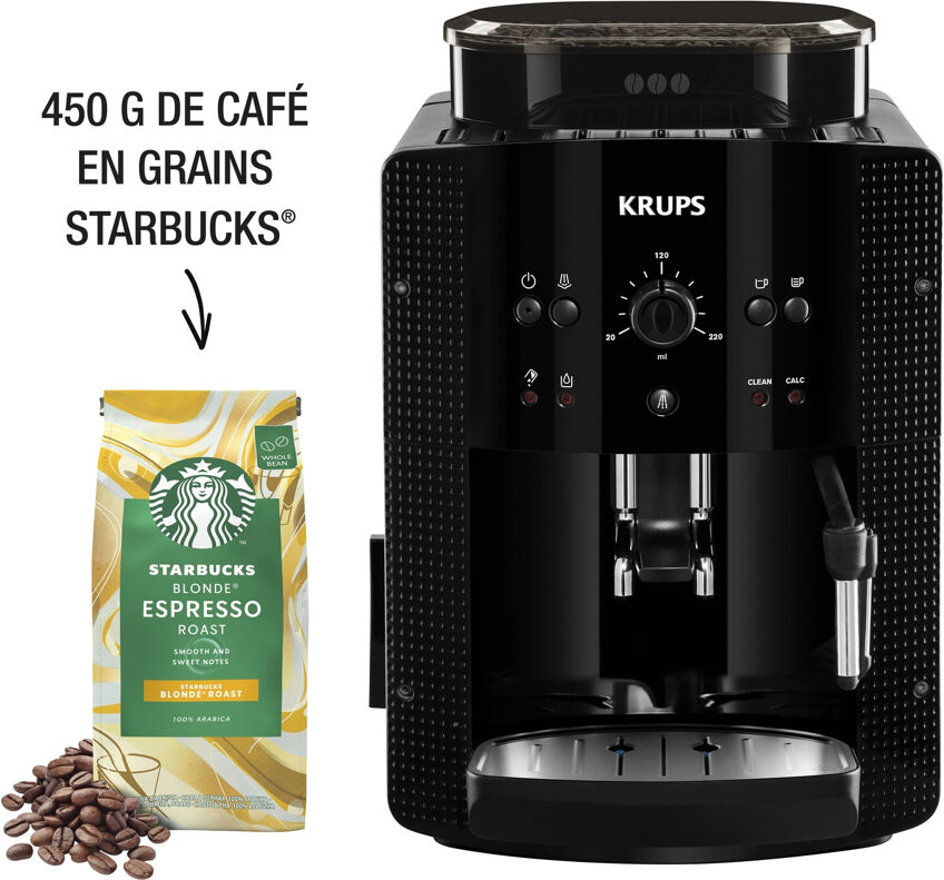 Expresso Broyeur Krups Essential noire YY4540FD + 1 paquet de café Starbucks