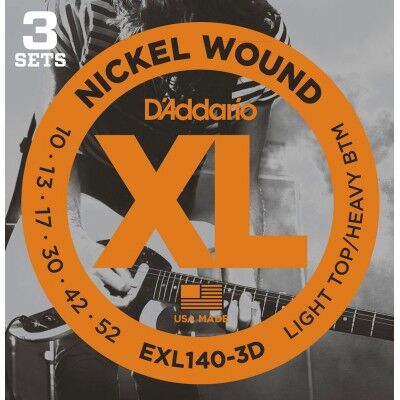 D'addario And Co Jeux de cordes électriques 010/ EXL140-3D NICKEL WOUND LIGHT TOP/HEAVY BTM PACK DE 3