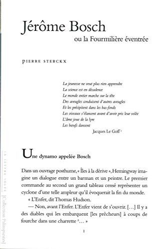 Jérôme Bosch Ou La Fourmilière Éventrée: Pierre Sterckx (Collection Palimpsestes)