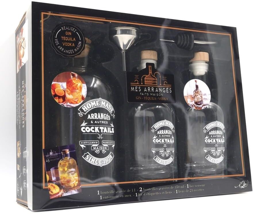 Emilie Murmure Mes Arrangés Faits Maison : Gin, Tequila & Vodka: Gin, Tequila, Vodka - Coffret Avec 1 Bouteille Gravée De 1 L, 2 Bouteilles Gravées De 350 Ml, 1 ... En Inox, Et 1 Lot D'Étiquettes Et Liens