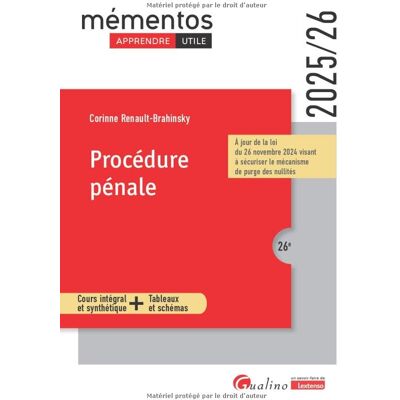 Corinne Renault-Brahinsky Procédure Pénale : Cours Intégral Et Synthétique + Tableaux Et Schémas : 2025-2026 - Publicité Corinne Renault-Brahinsky Procédure Pénale : Cours Intégral Et Synthétique + Tableaux Et Schémas : 2025-2026 - Publicité