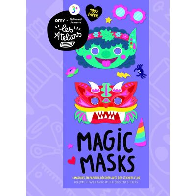 Collectif Magic Masks: 6 Masques En Papier À Décorer Avec Des Stickers Fluo - Publicité Collectif Magic Masks: 6 Masques En Papier À Décorer Avec Des Stickers Fluo - Publicité