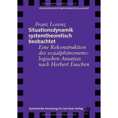 Franz Lorenz Situationsdynamik Systemtheoretisch Beobachtet: Eine Rekonstruktion Des Sozialphänomenologischen Ansatzes Nach Herbert Euschen (Verlag Für Systemische Forschung) - Publicité Franz Lorenz Situationsdynamik Systemtheoretisch Beobachtet: Eine Rekonstruktion Des Sozialphänomenologischen Ansatzes Nach Herbert Euschen (Verlag Für Systemische Forschung) - Publicité