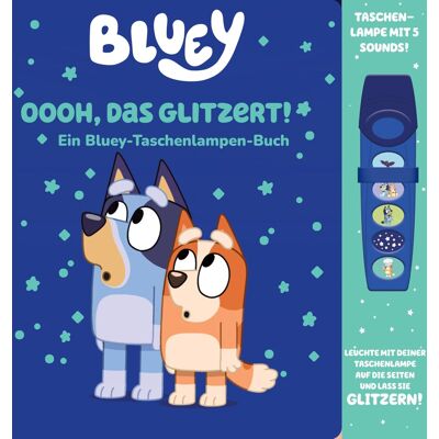 Pi Kids Bluey - Oooh, Das Glitzert! - Interaktives Taschenlampen-Soundbuch Mit 5 Geräuschen Und Glitzerseiten - Publicité Pi Kids Bluey - Oooh, Das Glitzert! - Interaktives Taschenlampen-Soundbuch Mit 5 Geräuschen Und Glitzerseiten - Publicité
