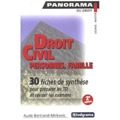Aude Bertrand-Mirkovic Droit Civil : Personnes, Famille : 30 Fiches De Synthèse Pour Préparer Les Td Et Reviser Les Examens - Publicité Aude Bertrand-Mirkovic Droit Civil : Personnes, Famille : 30 Fiches De Synthèse Pour Préparer Les Td Et Reviser Les Examens - Publicité