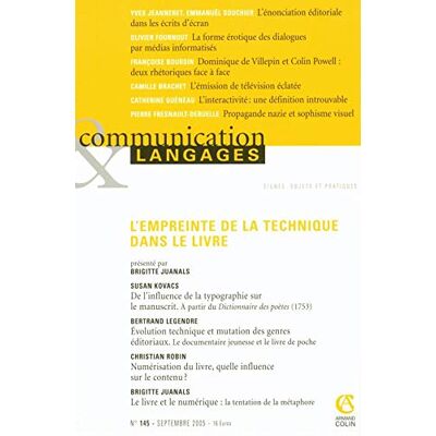 Collectif Communication & Langages, N° 145. Les Empreintes Techniques Du Livre - Publicité Collectif Communication & Langages, N° 145. Les Empreintes Techniques Du Livre - Publicité