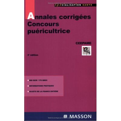 CEEPAME Annales Corrigées, Concours Puéricultrice : Qcm Et Qroc - Publicité CEEPAME Annales Corrigées, Concours Puéricultrice : Qcm Et Qroc - Publicité