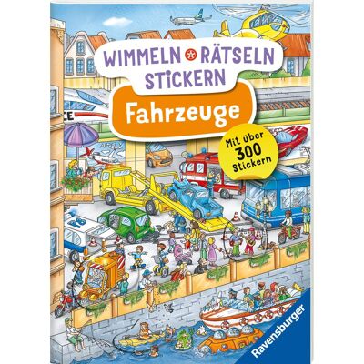 Ravensburger Wimmeln, Rätseln, Stickern: Fahrzeuge - Stickerbuch Ab 4 Jahren, 13 Wimmelbilder, Über 300 Sticker, Fahrzeuge - Publicité Ravensburger Wimmeln, Rätseln, Stickern: Fahrzeuge - Stickerbuch Ab 4 Jahren, 13 Wimmelbilder, Über 300 Sticker, Fahrzeuge - Publicité