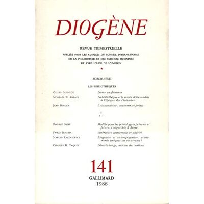 Collectif Diogène, N° 141. Les Bibliothèques - Publicité Collectif Diogène, N° 141. Les Bibliothèques - Publicité