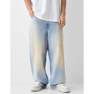 Bershka Jean Super Baggy Effet Delave Dirty Homme 40 Bleu Lave