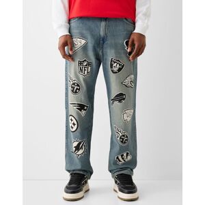 Bershka Jean Nfl Baggy Imprime Homme 42 Bleu Lave