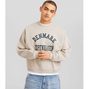 Bershka Sweat Cropped Imprime Universitaire Homme Xl Beige