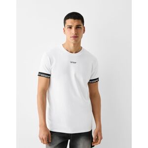 Bershka T-Shirt Manches Courtes Slim Bandes Homme M Blanc