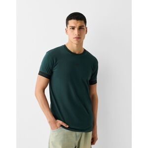 Bershka T-Shirt Manches Courtes Slim Bandes Homme Xs Vert