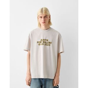 Bershka T-Shirt Post Malone Manches Courtes Boxy Fit Imprime Homme M Camel