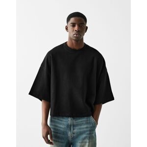 Bershka T-Shirt Manches Courtes Cropped Molleton Homme Xs Noir