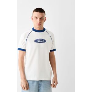 Bershka T-Shirt Manches Courtes Raglan Imprime Ford Boxy Homme Xs Blanc