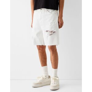 Bershka Bermuda En Jean Dechire Homme 40 Blanc